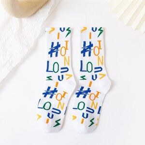 Multicolor Logo Monogram Crew Socks White